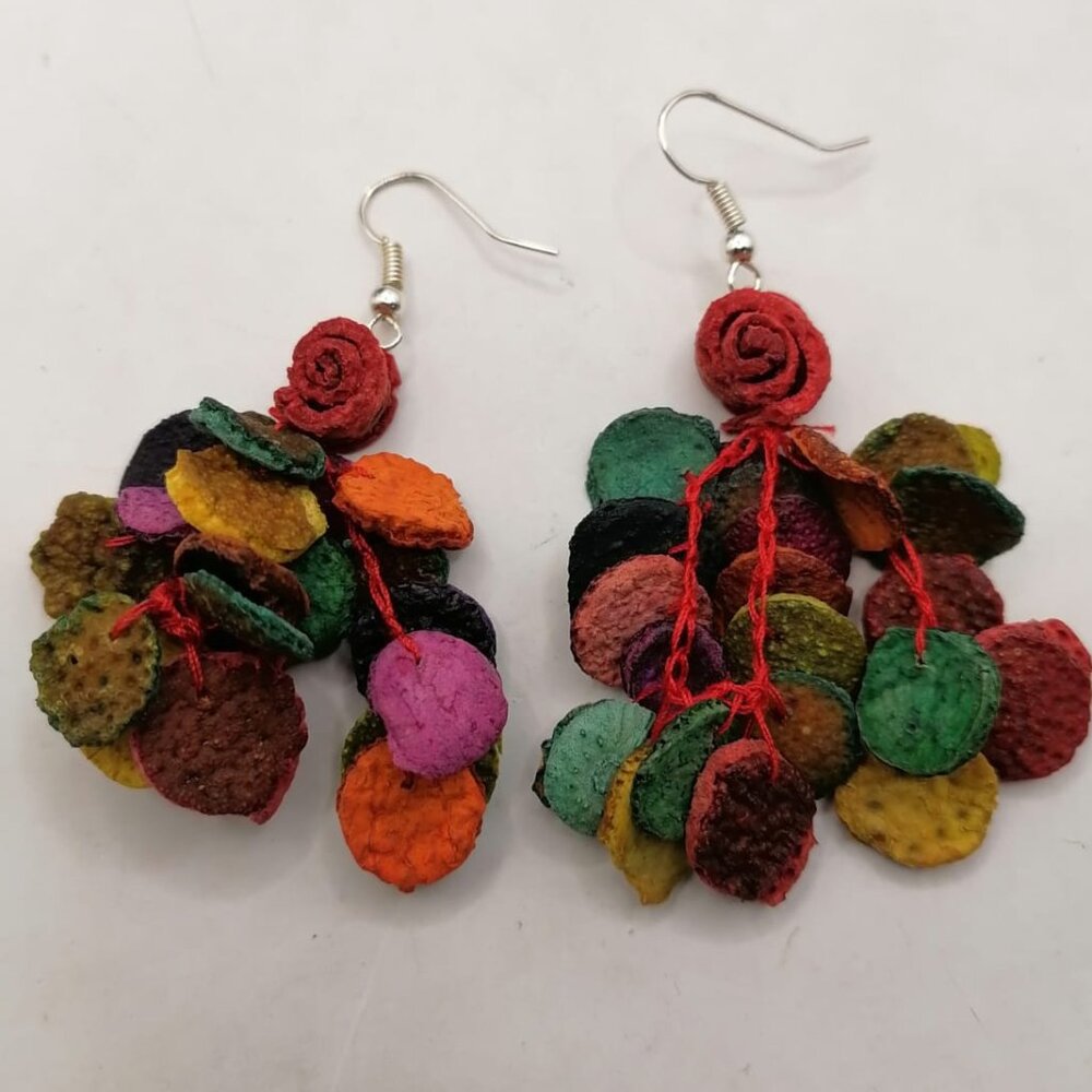 Multicolored Orange Shell Painted Earrings, Peruv… - image 2